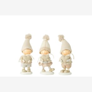 J-Line -  Vinter Barn Dreng/Pige Figur m/hjerte Beige Poly H: 19 cm. - 3 Modeller Leveres Assorteret