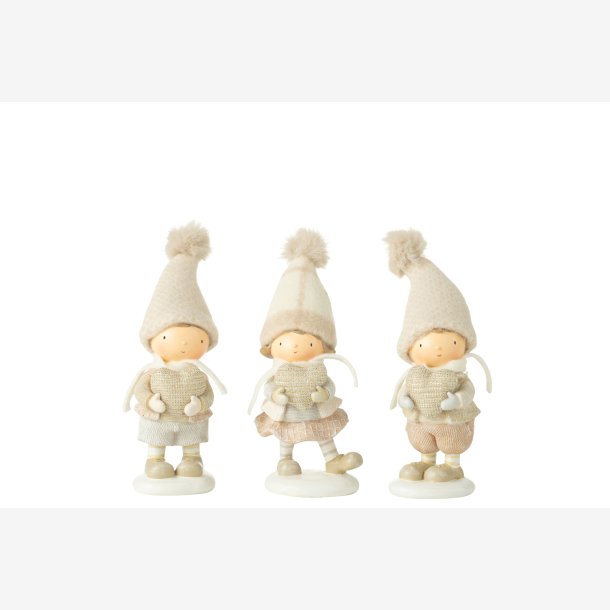 J-Line -  Vinter Barn Dreng/Pige Figur m/hjerte Beige Poly H: 19 cm. - 3 Modeller Leveres Assorteret