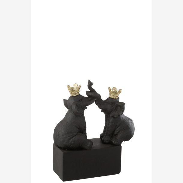J-Line - Elefantpar Figur m/kroner "King &amp; Queen" Sort/Guld Porcel�n H: 21 L: 19 B: 7,5 cm. 