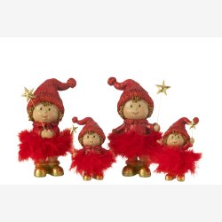 J-Line - Julepige m/imiteret pels sk�rt R�d Poly H: 19 cm. 