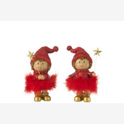 J-Line - Julepige m/imiteret pels sk�rt R�d Poly H: 19 cm. 