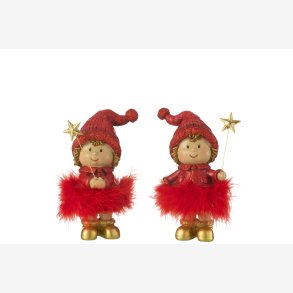 J-Line - Julepige m/imiteret pels sk�rt R�d Poly H: 19 cm. 