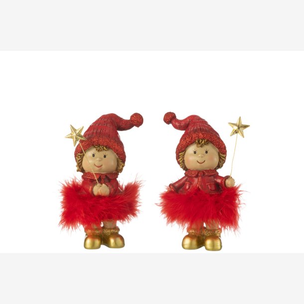 J-Line - Julepige m/imiteret pels sk�rt R�d Poly H: 19 cm. 