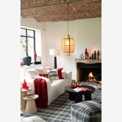 J-Line - Loftlampe Bambus/Bomuld/h�r/polyester Naturlig 43x43x66cm.