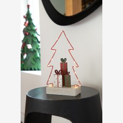 J-Line - Juletr m/gaver &amp; LED lys Hvid, Rd &amp; Grn H: 25 B: 15 D: 6 cm. 