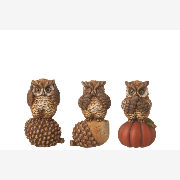 J-Line - Ugle figur st m/3 stk. "ikke se, ikke hre, ikke tale" Poly H: 18 cm.