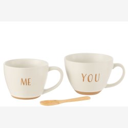 J-Line - 2 stk. Kopper Gave�ske m/tekst "You" "Me" m/ske Hvid Keramik 