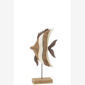 J-Line - Stribet Fisk p� fod Tr� Brun/Hvid 14x6x28,5cm.