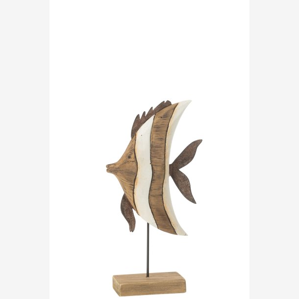 J-Line - Stribet Fisk p� fod Tr� Brun/Hvid 14x6x28,5cm.