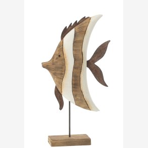 J-Line - Stribet fisk p� fod Tr� Brun/Hvid 20,5x7x38,5cm.