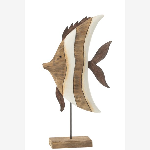 J-Line - Stribet fisk p� fod Tr� Brun/Hvid 20,5x7x38,5cm.