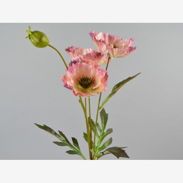 Valmue m/3 blomster &amp; 1 frstand 69 cm Pink