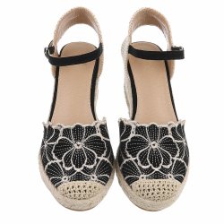 OLGA - Espadrillos m/kileh�l &amp; blomster detaljer Sort