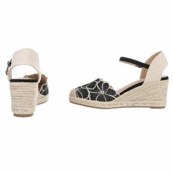 OLGA - Espadrillos m/kileh�l &amp; blomster detaljer Sort