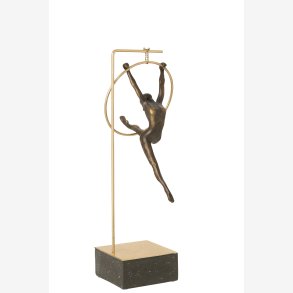 J-Line - Gymnast Kvinde Figur m/hoop ring svvende Guld/Sort H: 48 cm. 