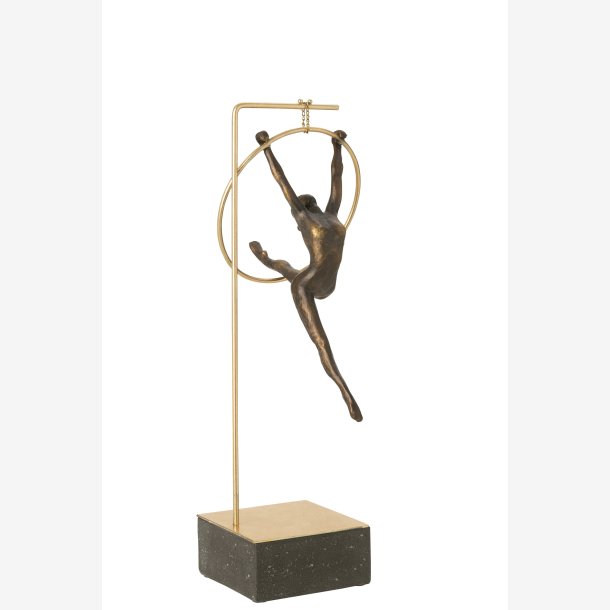 J-Line - Gymnast Kvinde Figur m/hoop ring svvende Guld/Sort H: 48 cm. 