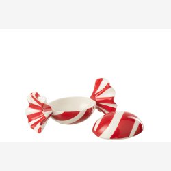 J-Line - Bonbonniere Bolche stribet Rd/Hvid Stentj H: 9 B: 9 L: 21 cm. 