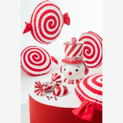 J-Line - Bonbonniere Bolche stribet Rd/Hvid Stentj H: 9 B: 9 L: 21 cm. 