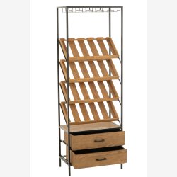 J-Line - Vin reol m/ 2 skuffer, glasholder og hylder til flasker Tr/Metal B: 60 D: 33 H: 169 cm. 