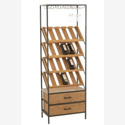 J-Line - Vin reol m/ 2 skuffer, glasholder og hylder til flasker Tr/Metal B: 60 D: 33 H: 169 cm. 