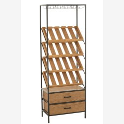 J-Line - Vin reol m/ 2 skuffer, glasholder og hylder til flasker Tr/Metal B: 60 D: 33 H: 169 cm. 