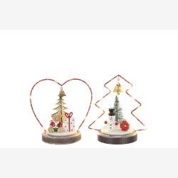 J-Line - Dekoration m/LED Batteri lys - Hjerte &amp; Bamse / Juletr &amp; Snemand H: 17 B: 13,5 D: 9,5 cm. 