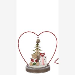 J-Line - Dekoration m/LED Batteri lys - Hjerte &amp; Bamse / Juletr &amp; Snemand H: 17 B: 13,5 D: 9,5 cm. 