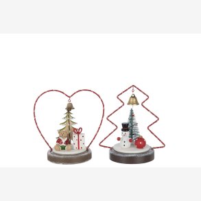 J-Line - Dekoration m/LED Batteri lys - Hjerte & Bamse / Juletr & Snemand H: 17 B: 13,5 D: 9,5 cm. 