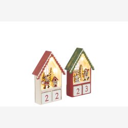 J-Line - Julekalender m/Batteri LED lys &amp; trklodser m/tal - tr H: 18 B: 9,5 D: 3,5 cm.