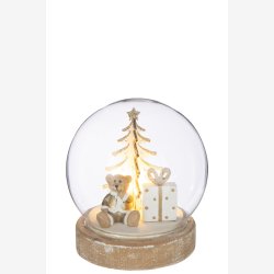 J-Line - Dekorations Kugle Bjrn m/LED Batteri lys Hvid/Guld H: 13 : 12 cm. 