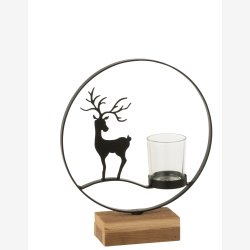 J-Line - Lysestage t/fyrfadslys m/rensdyr eller juletr metal/tr/glas H: 24 B: 20 D: 6 cm. 