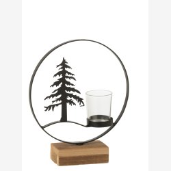 J-Line - Lysestage t/fyrfadslys m/rensdyr eller juletr metal/tr/glas H: 24 B: 20 D: 6 cm. 