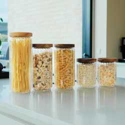 Sobczyk - Opbevaringsb�tter i glas med tr�l�g - 5 pak 1 x stor - 1 x mellem - 2 x sm�