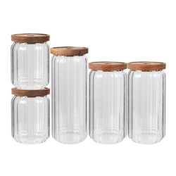 Sobczyk - Opbevaringsb�tter i glas med tr�l�g - 5 pak 1 x stor - 1 x mellem - 2 x sm�