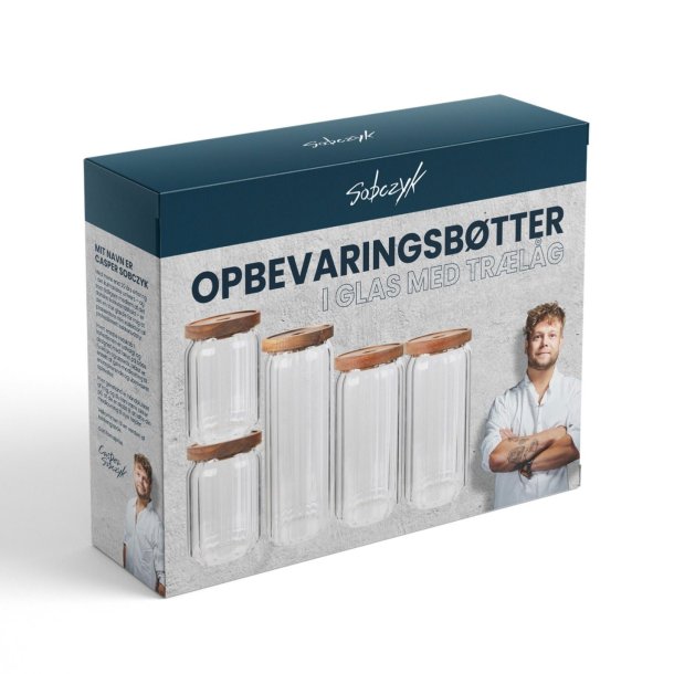Sobczyk - Opbevaringsb�tter i glas med tr�l�g - 5 pak 1 x stor - 1 x mellem - 2 x sm�