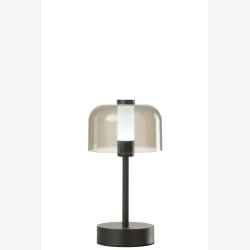 J-Line - Bordlampe m/klar sk�rm LED Batteri Metal Sort 13x13x24cm.