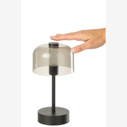 J-Line - Bordlampe m/klar sk�rm LED Batteri Metal Sort 13x13x24cm.