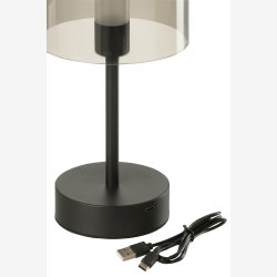 J-Line - Bordlampe m/klar sk�rm LED Batteri Metal Sort 13x13x24cm.