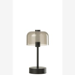 J-Line - Bordlampe m/klar sk�rm LED Batteri Metal Sort 13x13x24cm.