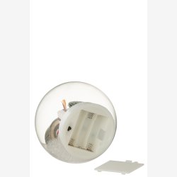 J-Line - Glas Julekugle m/dekoration sne &amp; Julemand - Batteri LED tekst "X mas" H: 18 : 15 cm.