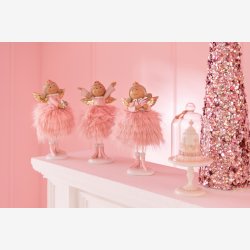 J-Line - Engel m/sk�rt imiteret pels Poly Lyser�d H: 16,5 L: 7,5 B: 5 cm. - Leveres Assorteret