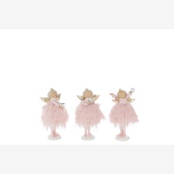 J-Line - Engel m/sk�rt imiteret pels Poly Lyser�d H: 16,5 L: 7,5 B: 5 cm. - Leveres Assorteret