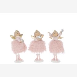 J-Line - Engel m/skrt imiteret pels Poly Lyserd H: 23 L: 11 B: 6,5 cm. - Leveres assorteret