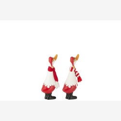 J-Line - And Vinter Figur Hvid/R�d Poly H: 16,5 cm. 2 modeller - Leveres Assorteret