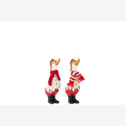 J-Line - And Vinter Figur Hvid/R�d Poly H: 16,5 cm. 2 modeller - Leveres Assorteret