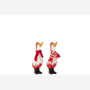 J-Line - And Vinter Figur Hvid/R�d Poly H: 16,5 cm. 2 modeller - Leveres Assorteret