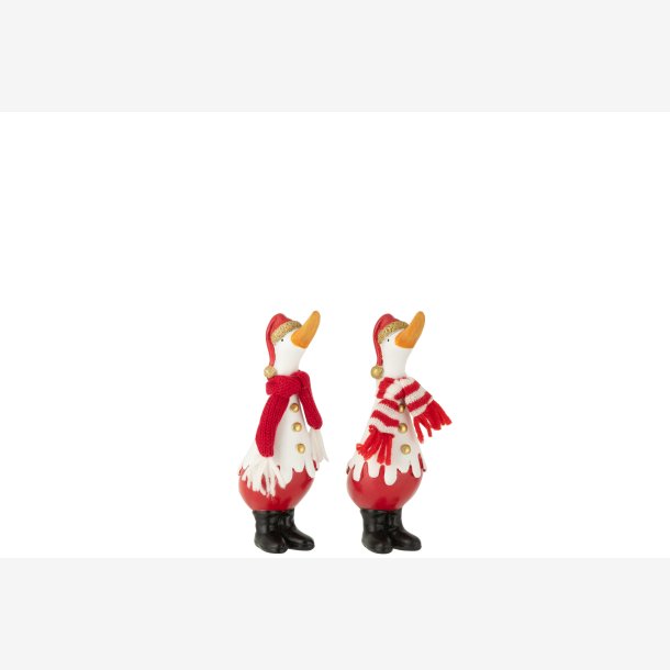 J-Line - And Vinter Figur Hvid/R�d Poly H: 16,5 cm. 2 modeller - Leveres Assorteret