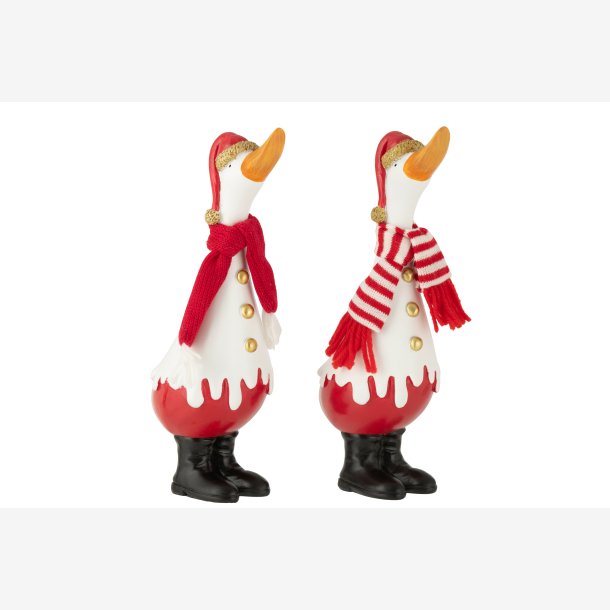 J-Line - And Vinter Figur Hvid/R�d Poly H: 27,5 cm. 2 modeller - Leveres Assorteret