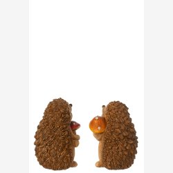 J-Line - Pindsvin m/svamp figur Brun poly H: 14 cm. 2 varianter