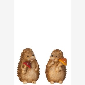 J-Line - Pindsvin m/svamp figur Brun poly H: 14 cm. 2 varianter